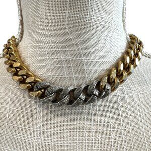 Chunky Gold & Silver Tone Chain Necklace With Textured Links